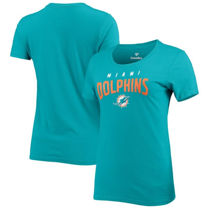 Women’s Miami Dolphins Aqua Engage Arch Crewneck T-Shirt – MIAMI ...